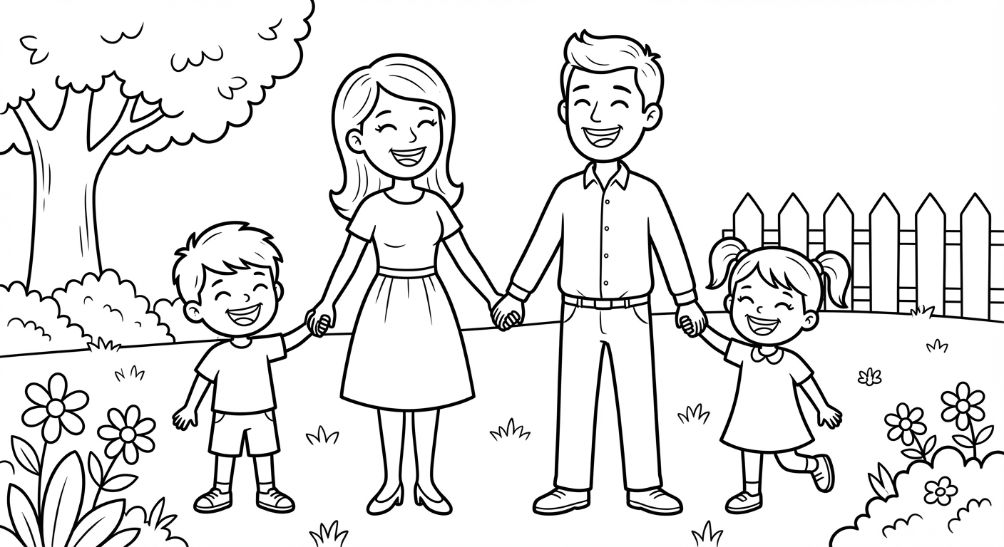 Family portrait coloring page