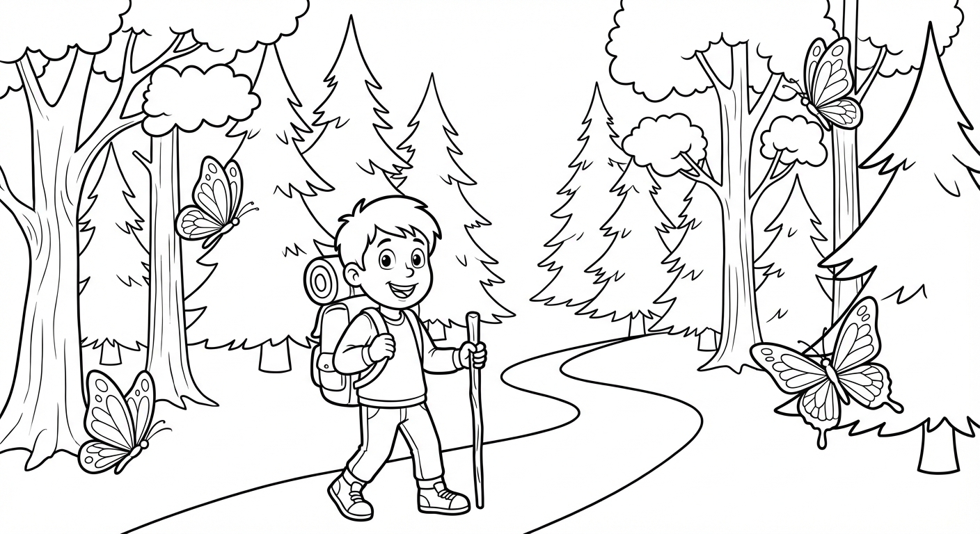 Nature adventure coloring page